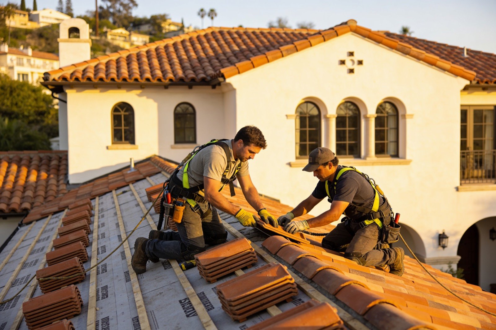 Paradigm Builders roofing crew installing tile